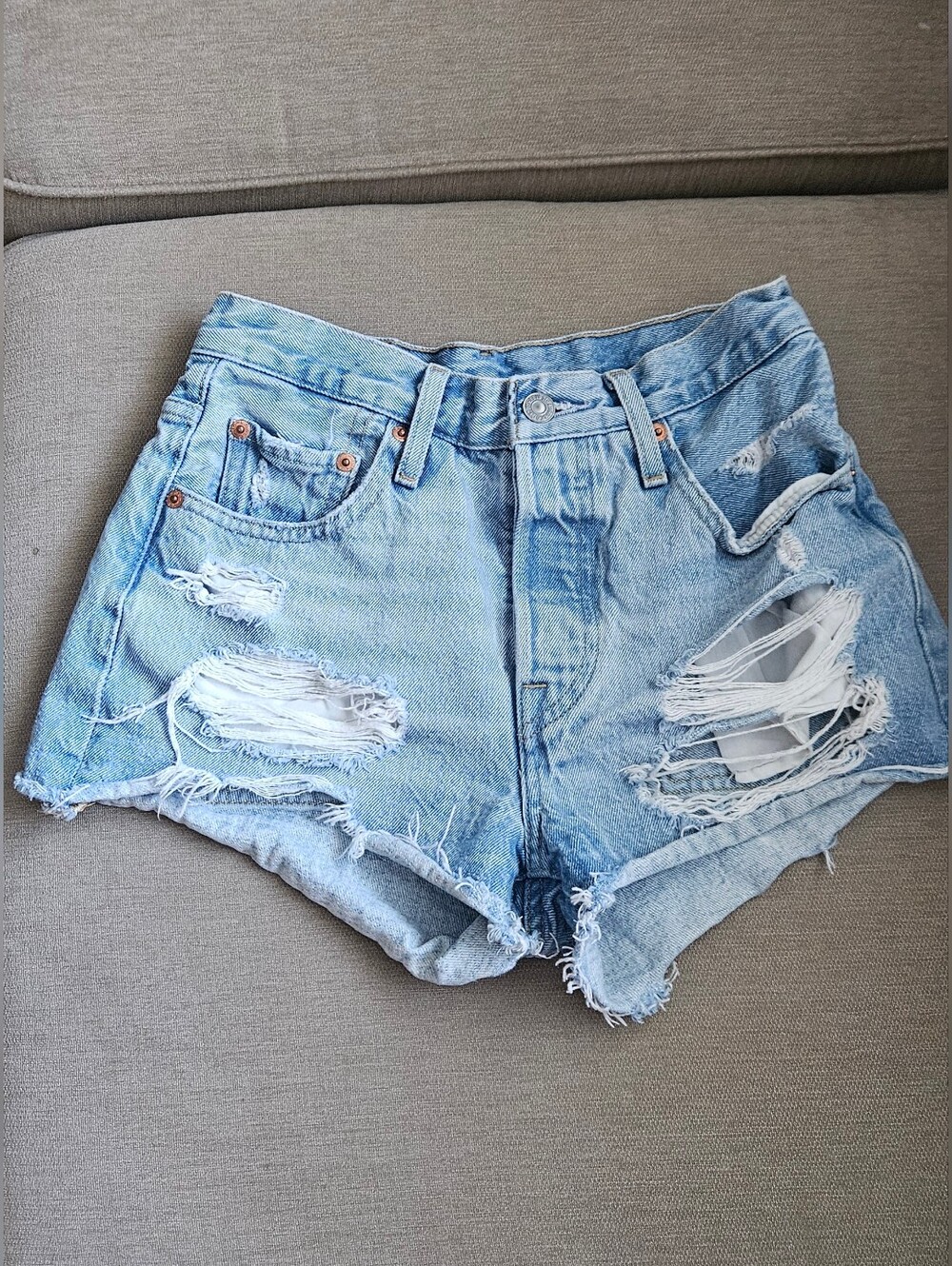 Levi's 501 Denim Shorts High Rise Size 24 Light Wash Distressed